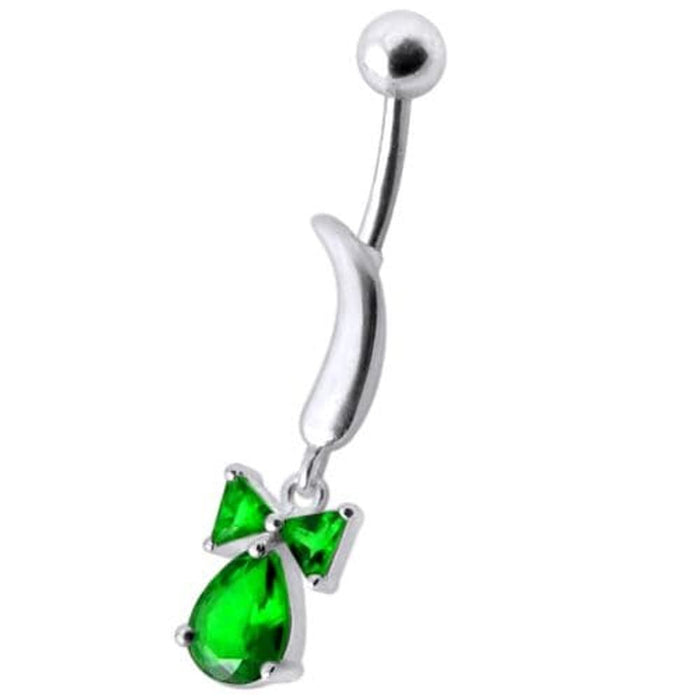 Silver Jeweled Bow Design Navel Ring Body Jewelry