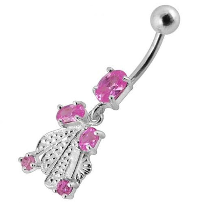 Fancy Silver Dangling Belly Ring With SS Banana Bar