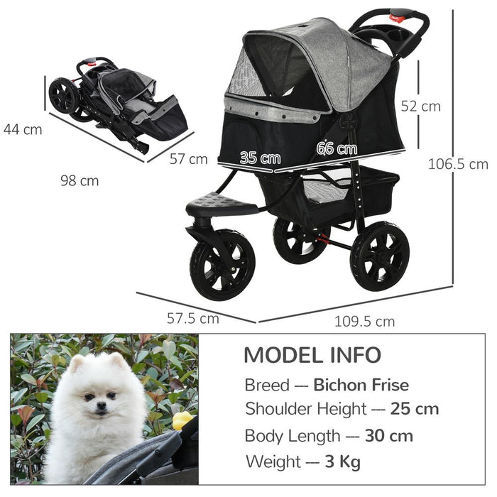 PawHut Dog Pram Dog Stroller Pet Stroller, 3 Wheels Dog Pushchair with Brake, for Small Miniature Dogs, Cats, Red