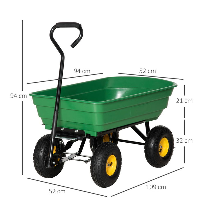 75L Garden Cart: Heavy Duty 4 Wheel Wheelbarrow for Effortless Gardening & Landscaping (Green)