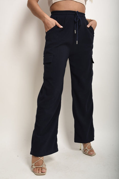 Stylish Wide Leg Trouser with Drawstring Waist & Flap Pockets