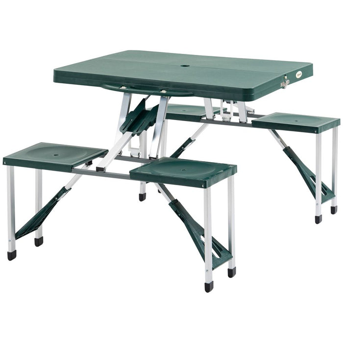 Portable Folding Picnic Table Set | 4-Seater Aluminum Chairs with Umbrella Hole