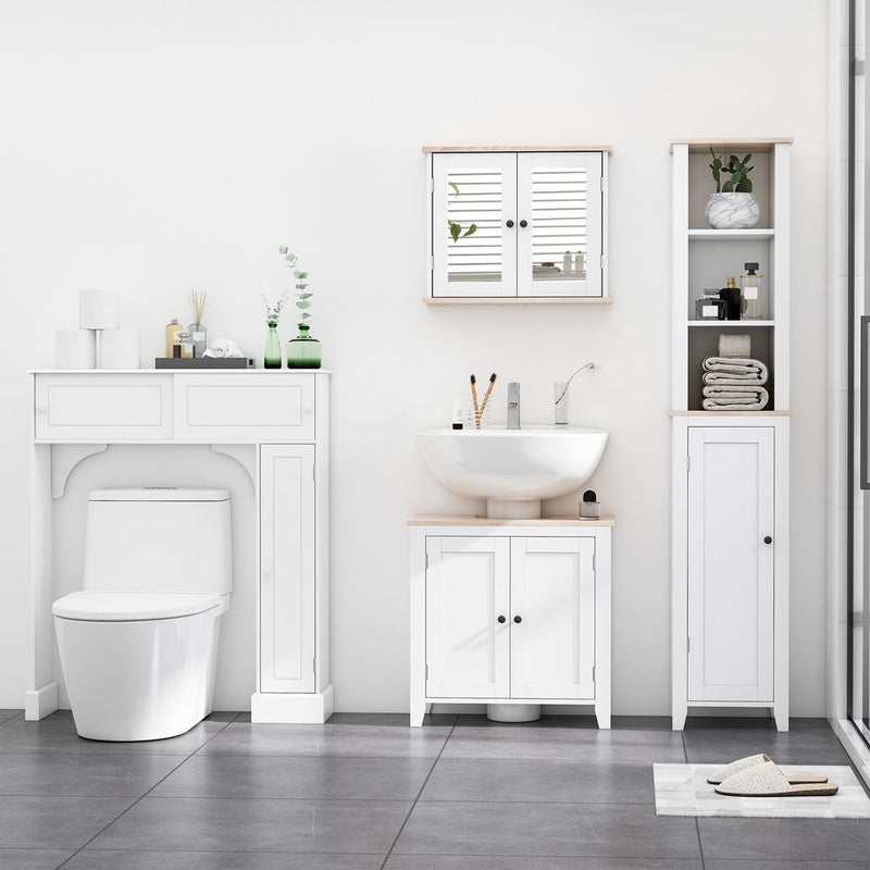 kleankin Bathroom Sink Cabinet, Bathroom Floor Storage Cabinet with 2 Doors Pedestal Under Sink Design, Space Saver Organizer Freestanding with Internal Adjustable Shelf, White