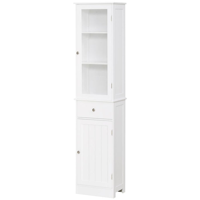 Bathroom Storage Cabinet: 3-tier Shelf, Glass Door, White