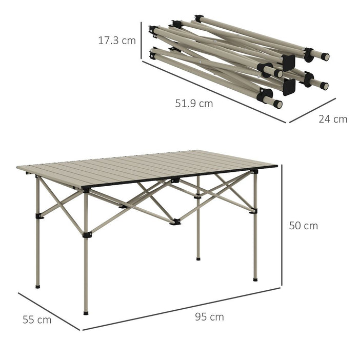 Outsunny Portable Folding Camping Table with Roll Up Aluminium Top Carry Bag