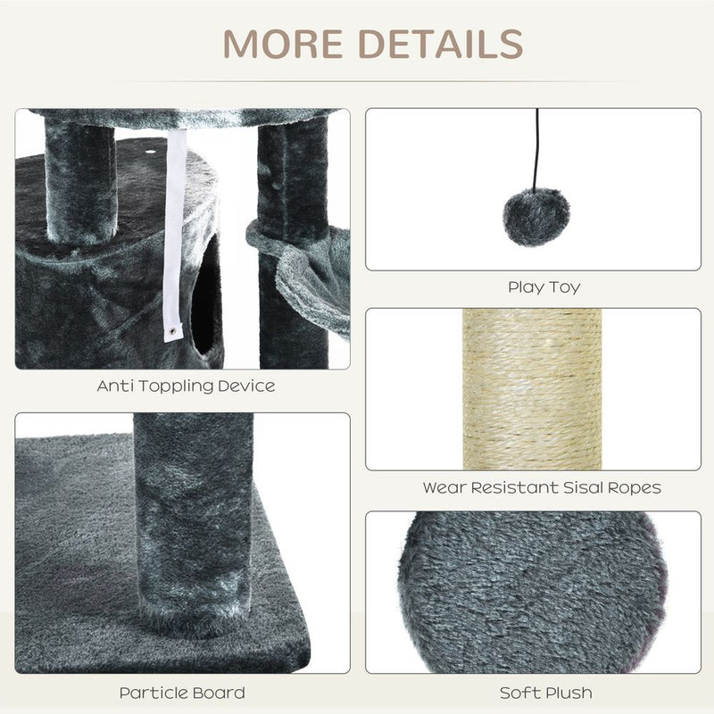 Premium 5-Tier Grey Sisal Cat Tree Tower with Scratching Posts - Keep Your Feline Friends Entertained and Happy!