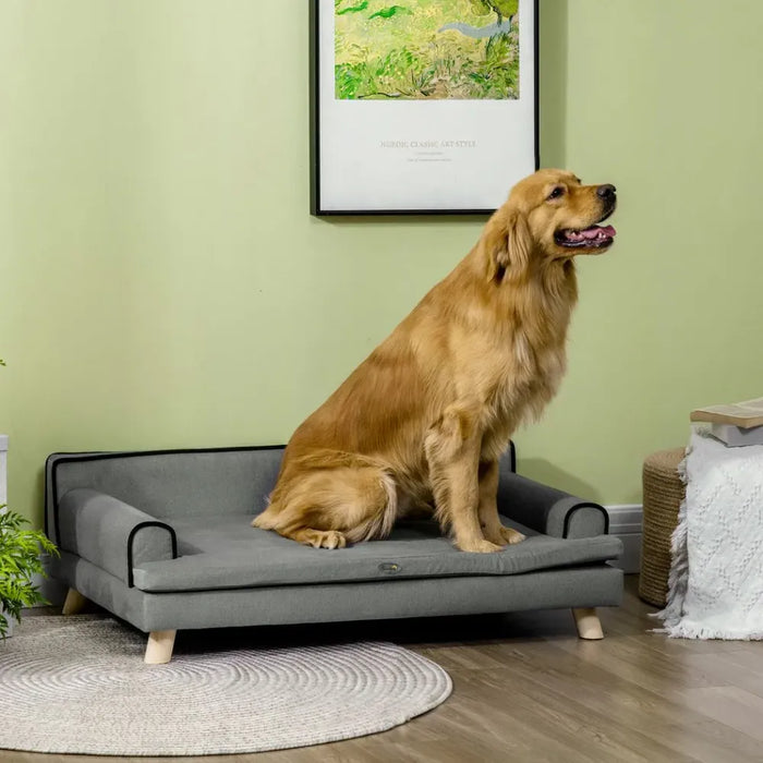 Pet Sofa for Large, Medium Dogs, with Wooden Legs Water-resistant Fabric, Grey