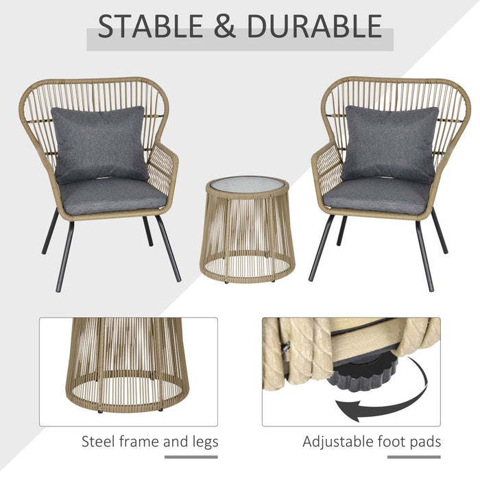 Stylish Brown Outdoor Patio Set - 3 PCS, Webbed PE Rattan, Steel Frame - Outsunny