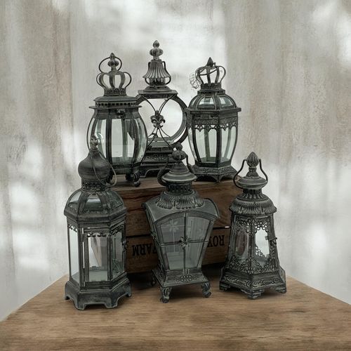 40CM 6 ASSORTED METAL GARDEN LANTERNS