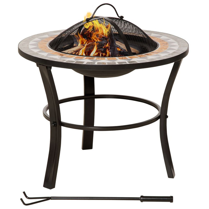 60cm Outdoor Fire Pit Table | Mosaic Outer | Spark Screen | Fire Poker