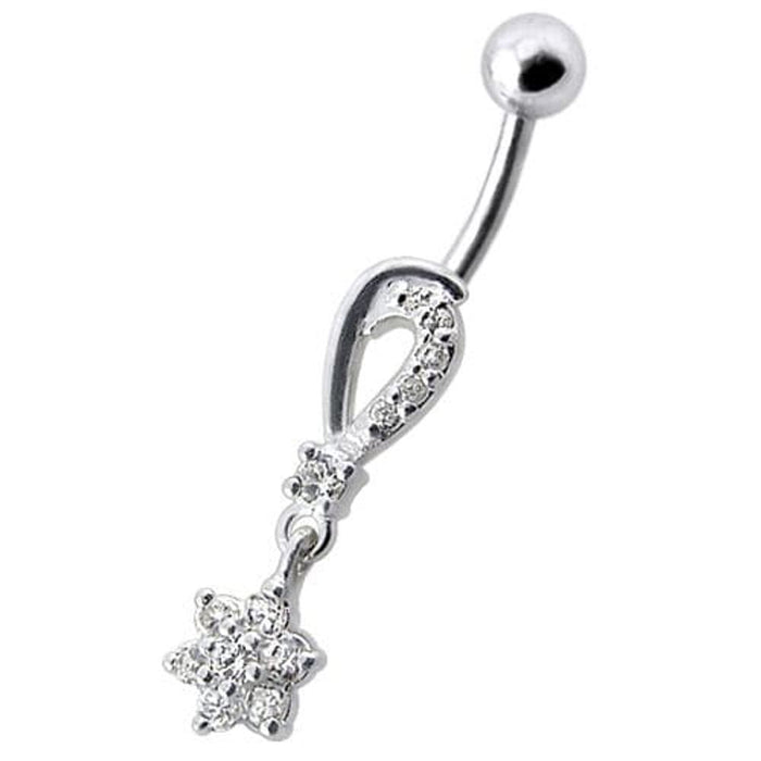 Fancy  Jeweled Dangling Flower SS Banana Belly Ring