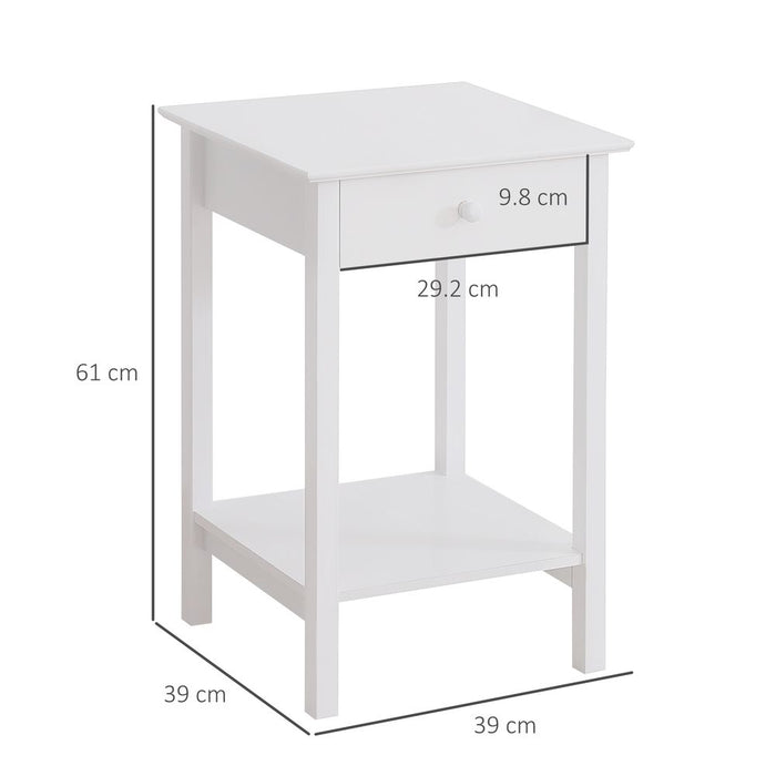 Wooden Bedside Table Cabinet W/ Drawer Shelf Storage End Side White