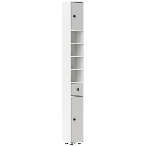 kleankin Slim Bathroom Cabinet, Toilet Roll Storage w/ Shelves, Light Grey