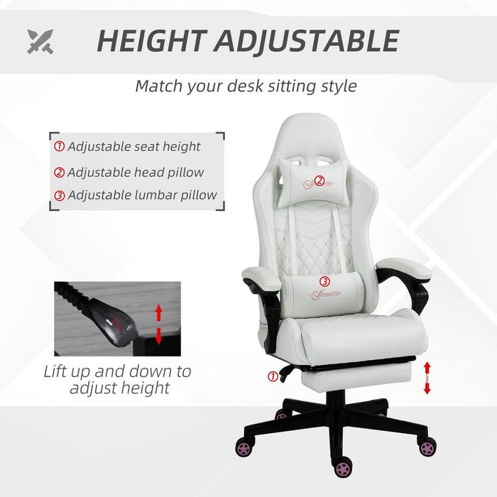 Premium White Racing Gaming Chair: PU Leather, Recliner, Home Office