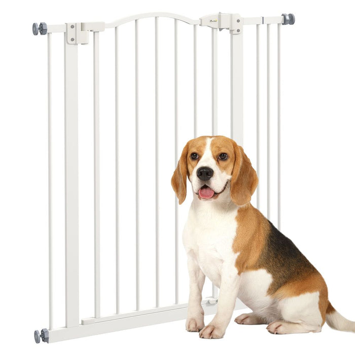 Adjustable Metal Pet Gate - Keep Pets Safe - Auto-Close Door - High Quality - White