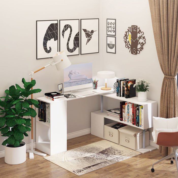 360� Rotating Corner Desk, L-Shaped-White