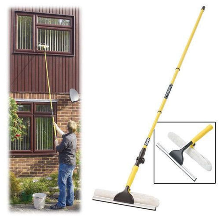 Premium 3.5M Telescopic WINDOW Cleaner - High-Quality, Lightweight Aluminium Pole, Soft Bristle Tips - Black