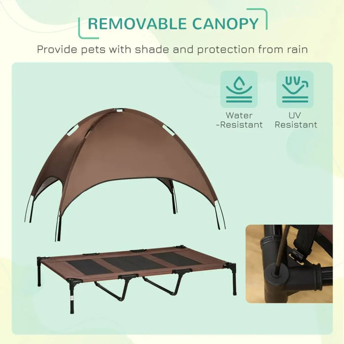 Ultimate Comfort Elevated Pet Bed - Canopy Tent - Outdoor - Coffee - 122cm