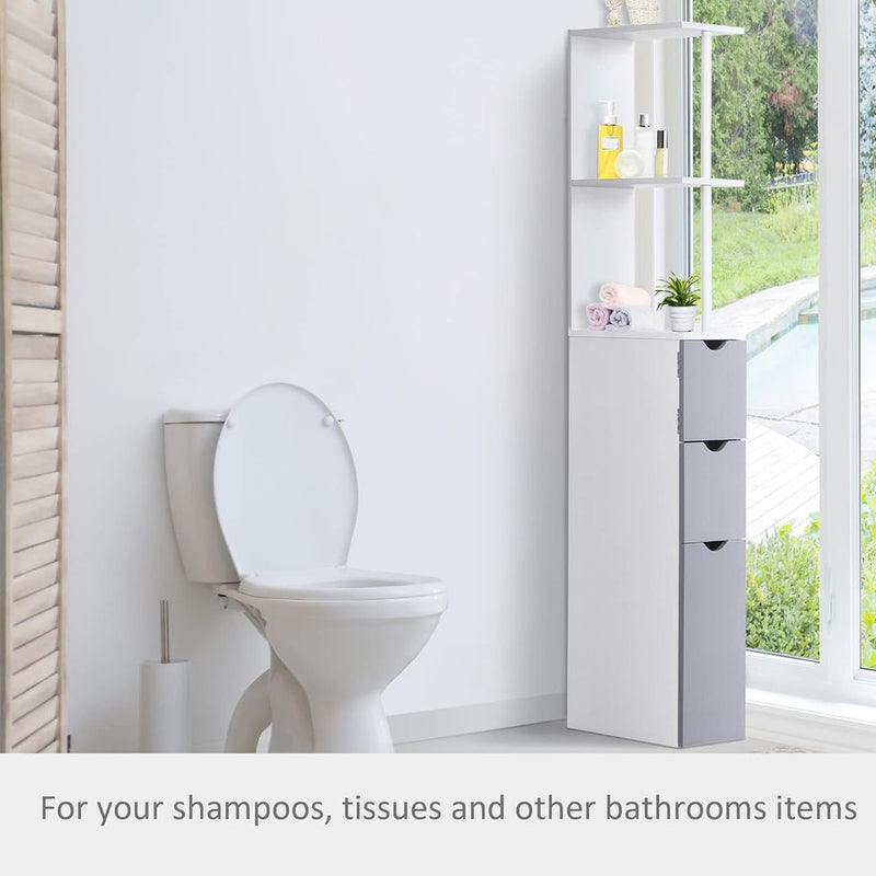 HOMCOM Tall Bathroom Cabinet- Bathroom Storage, Shelf, Drawers White