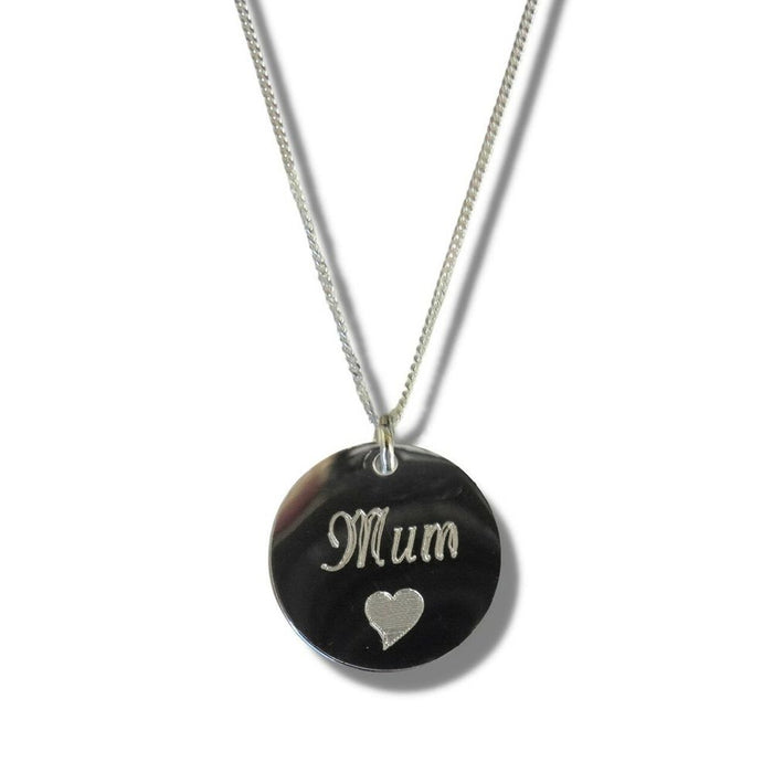 Engraved Mum Disc Necklace & Heart Symbol - High Quality Stainless Steel