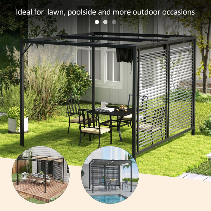 Outsunny Metal Pergola Sun Shelter Retractable Canopy - UV Cut