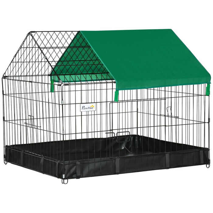 PawHut Rabbit Cage Guinea Pig Playpen Small Animal House for Kitties Puppies, w/Water Proof Oxford Roof Floor 90 x 75 x 75 cm