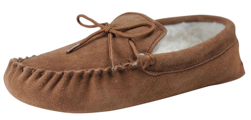 Nordvek Mens Sheepskin Suede Moccasin Slippers With Suede Sole - 423-100