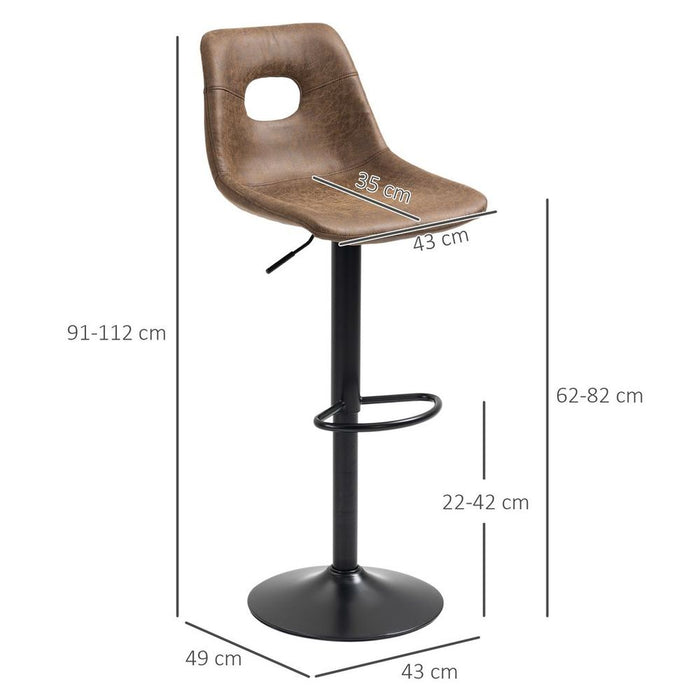 Premium Retro Bar Stools - Set of 2 | Adjustable Height | Swivel | Leather-Like | Brown