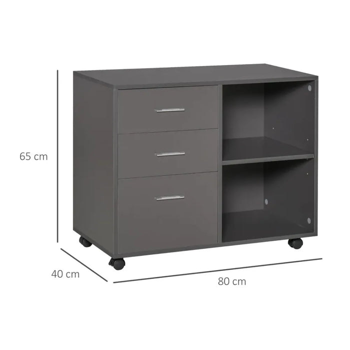 Premium Grey Freestanding Storage Cabinet - 3 Drawers, 2 Shelves, 4 Wheels - Office & Home