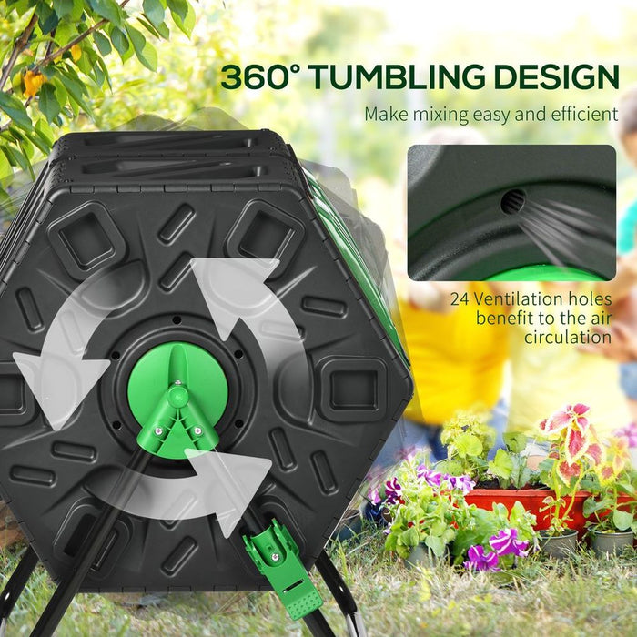 Outsunny 130L Compost Bin - Dual Chamber Rotating Composter with Ventilation Holes