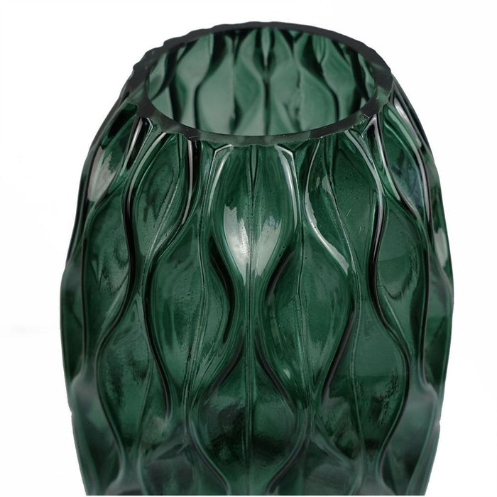 Premium 30cm Green Waves Glass Vase - Hand-finished, Perfect for Real & Artificial Flowers - Professional Quality