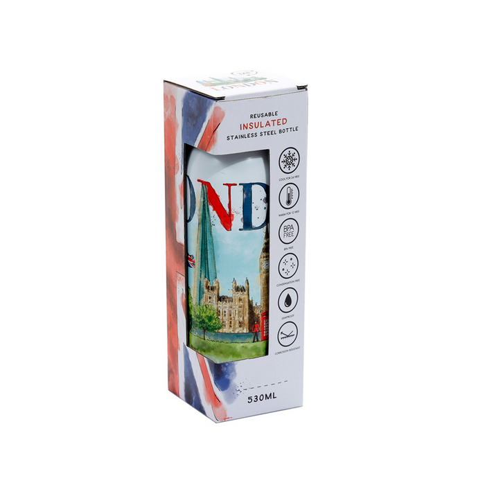 Premium London Tour Insulated Drinks Bottle - Reusable Stainless Steel 530ml