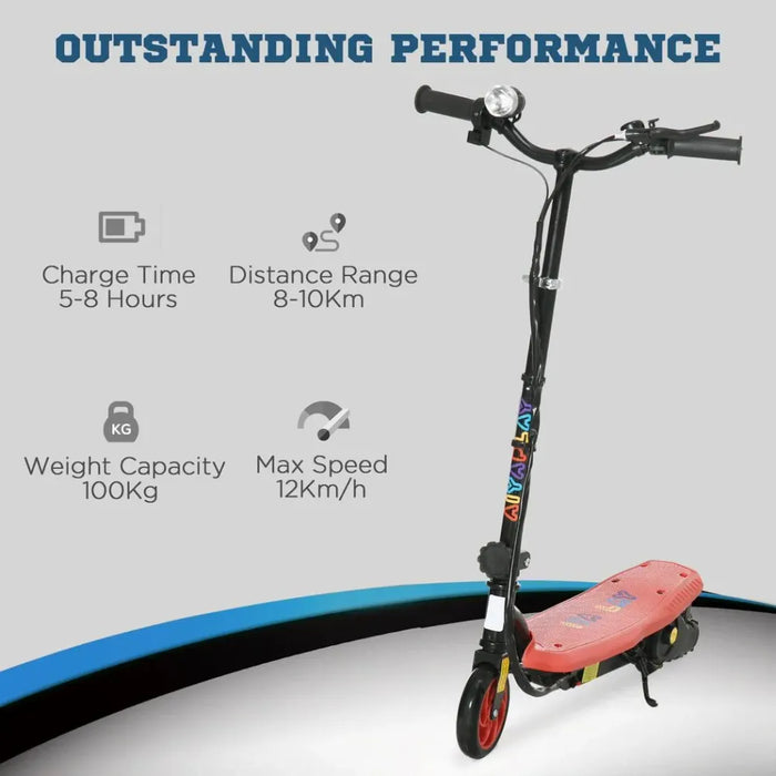 Folding Electric Scooter E-Scooter w/ LED Headlight - Red | Ages 7-14 - Battery Powered - Maximum Safety - Foldable Design