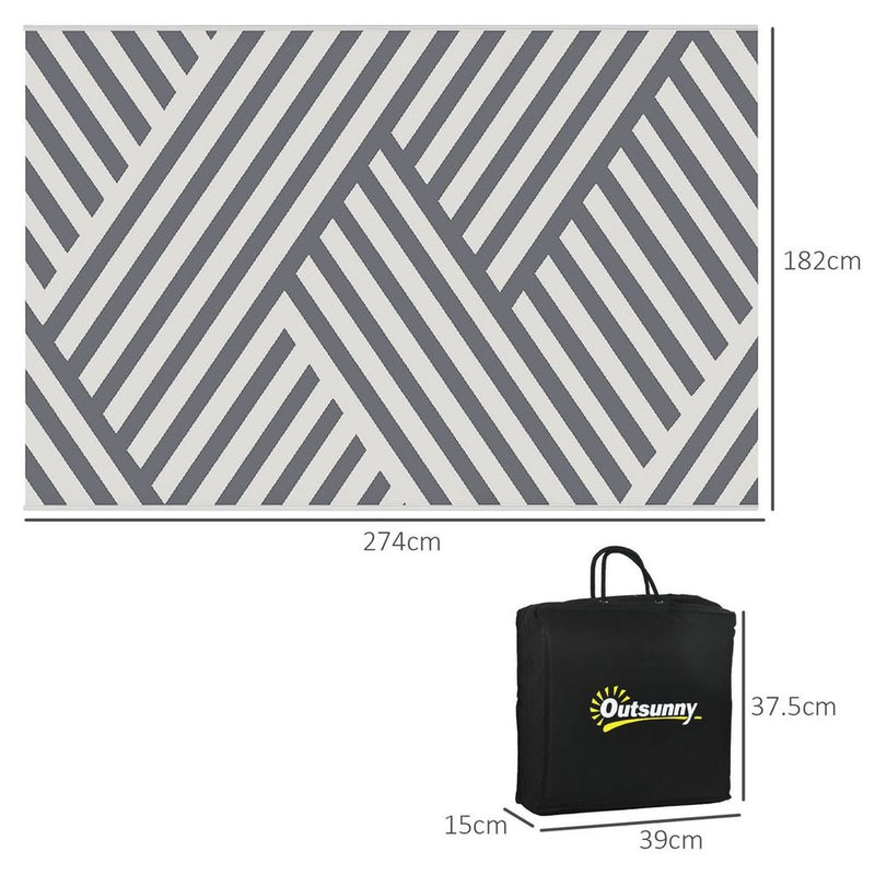 Outsunny Reversible Waterproof Outdoor Rug with Carry Bag, 182 x 274cm, Grey