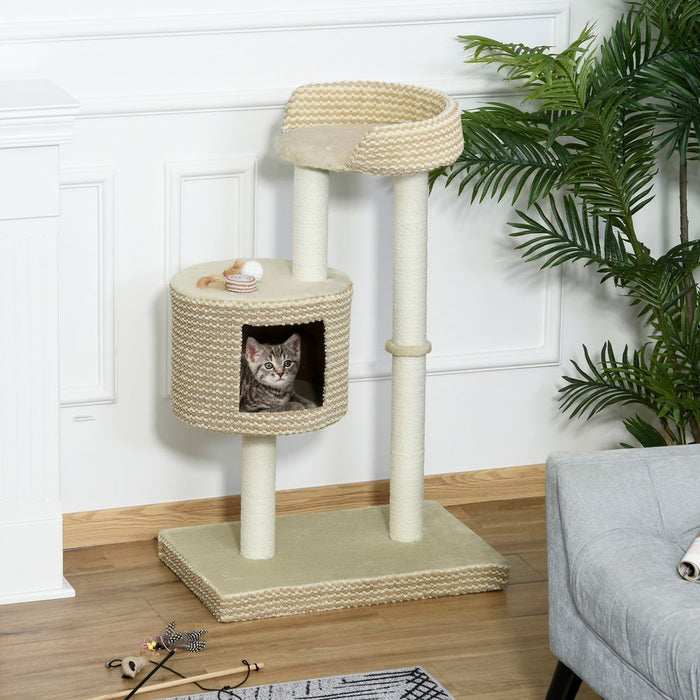 PawHut 96cm Cat Tree, Cat Condo Tree Tower for Indoor Cats, Cat Activity Centre with Scratching Posts, Plus Perch - Beige