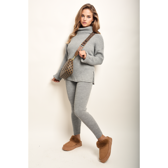 Cozy & Stylish Chunky Knit High Roll Neck Top Bottom Co-ord Set: Quality & Fashion Combined!