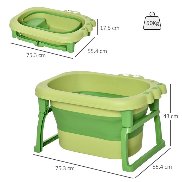 HOMCOM Baby Bathtub for 0-6 Years Collapsible Non-Slip Portable with Stool Seat for Newborns Infants Toddlers Kids - Green