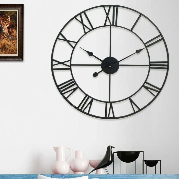 Stunning 40cm Roman Metal Clock in Black - High Quality and Attention to Detail - Perfect for Any Room Setting - AA Battery Operated - Great for Indoor or Outdoor Use - Unique Vintage Design with Distressed Frame