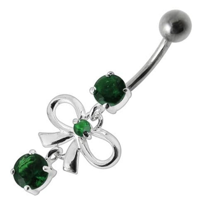 Fancy Bow Shape Jeweled Dangling Navel Ring