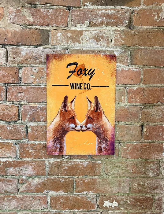 Foxy Wine Co Brewery Metal Wall Sign - Vintage Advertising for Bar, Pub, or Home Decor