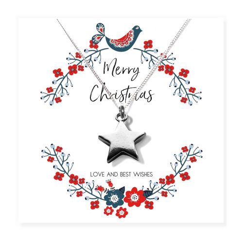 Small Merry Christmas Star Gift Hamper - Silver Star Necklace, Chocolates & Candle