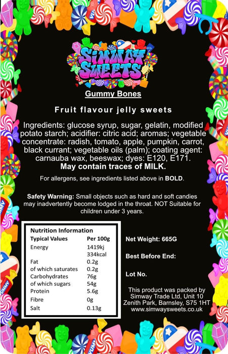 Gummy Bones Retro Sweets Fruit Flavoured Gummy Sweets Gift Jar