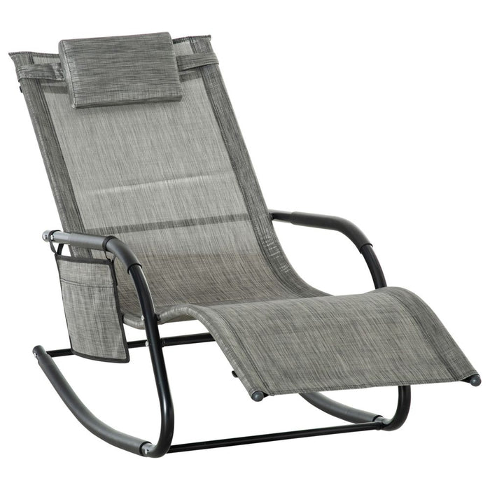 Premium Outdoor Rocking Chair with Breathable Mesh Seat, Recliner, & Removable Headrest - Dark Grey Sun