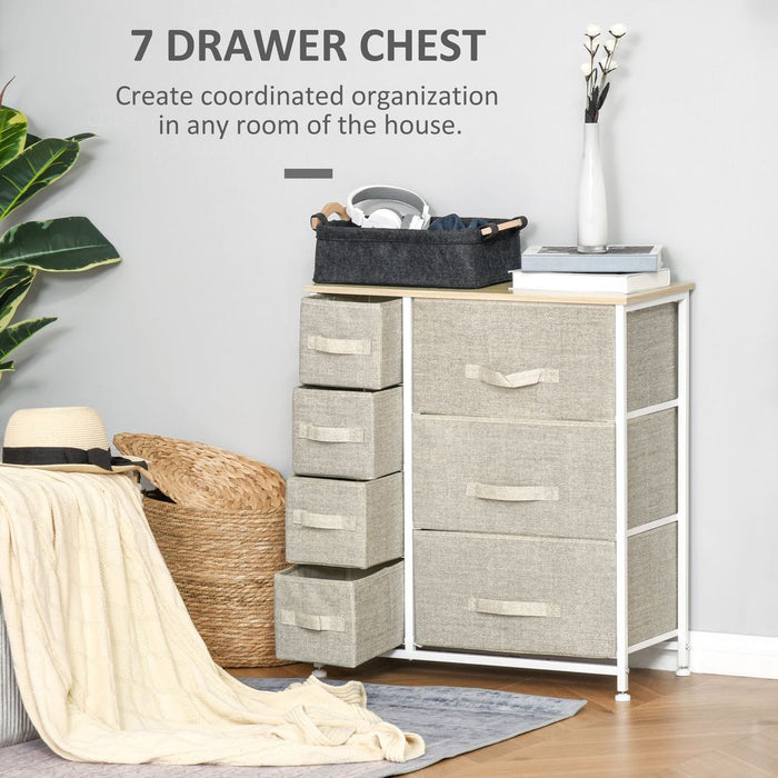 7 Linen Drawers Cabinet Organizer Adjustable Feet White, Oak and Light Grey