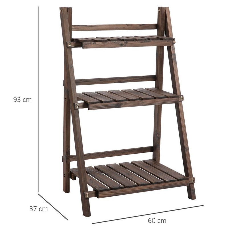 Foldable Wooden Plant Shelf: 3-Tier Stand for Indoor/Outdoor Flower Pots