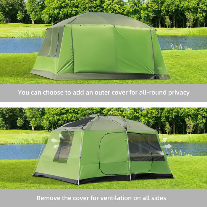 Outsunny Two Room Dome Tent w/Porch for 4-8 Man, Camping Backpacking Shelter w/Mesh Windows, Zipped Doors, Lamp Hook & Portable Carry Bag