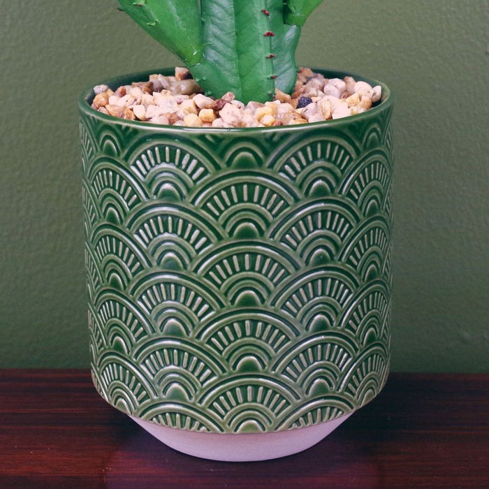 Premium 23cm Artificial Cactus in Green Ceramic Planter