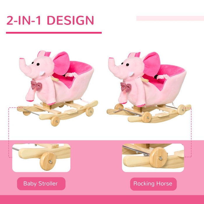 2-In-1 Pink Baby Rocking Horse Ride On Elephant - Wheels, Music