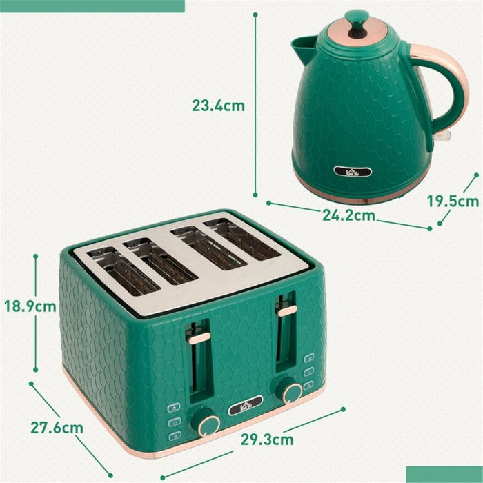 Kettle and Toaster Set in Stylish honeycomb design Green