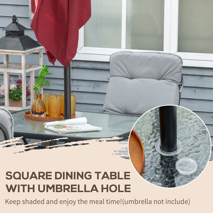 Outsunny Garden Dining Set: Glass Table, Umbrella Hole, Texteline Seats